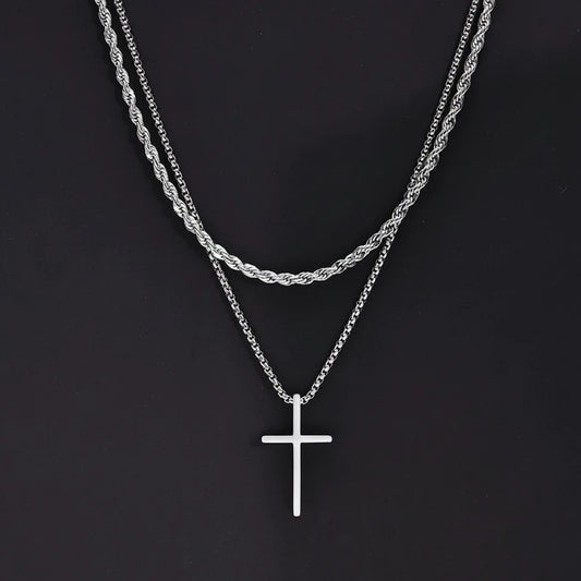 Stainless Steel Layered Cross Necklace