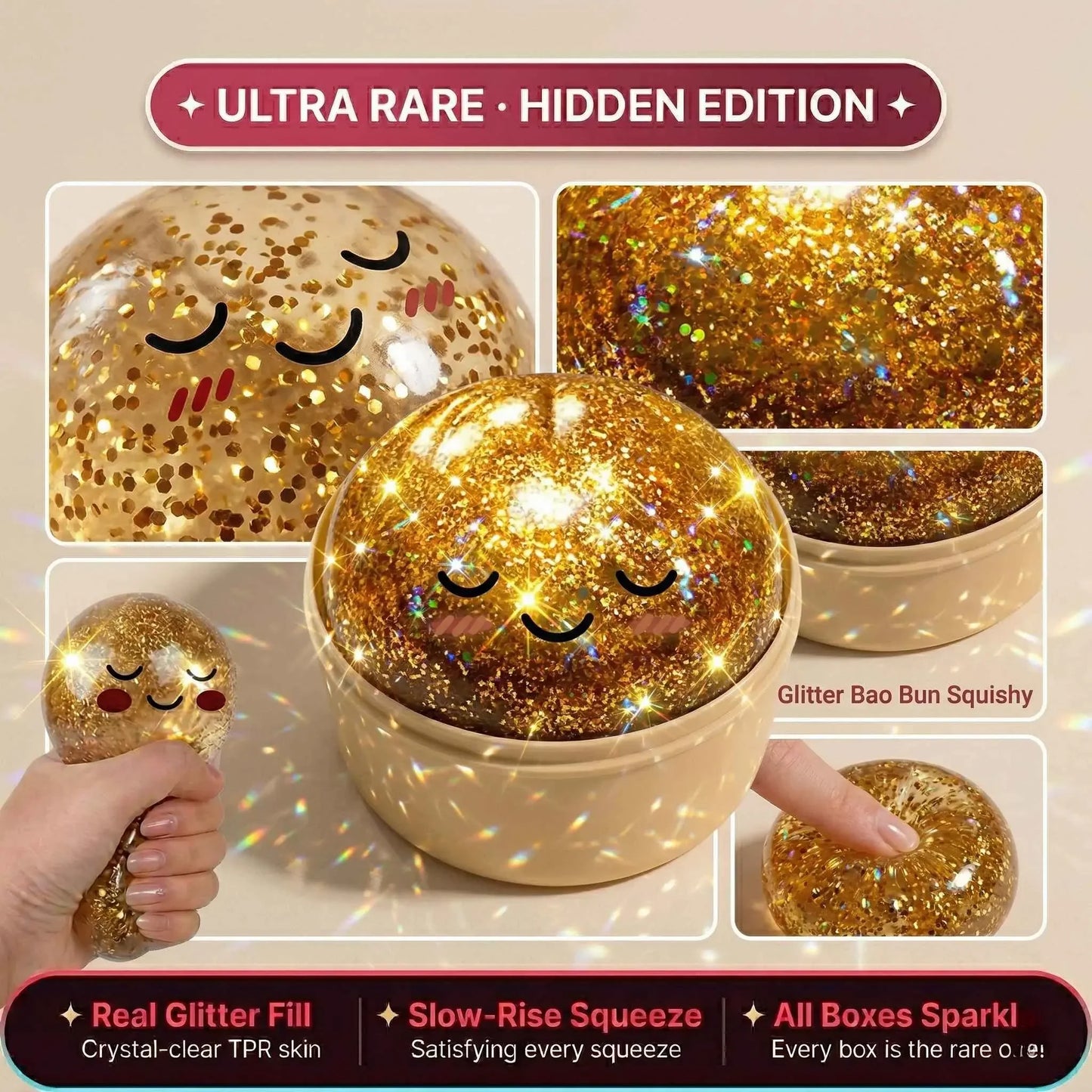 Gold Glitter Dumpling Squishy Collectible